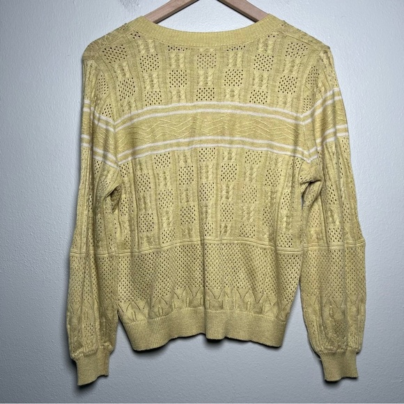 VTG Women Sweater Medium Yellow Cable Knit V-Neck Tennis Prep Sporty Lightweight - Picture 6 of 9